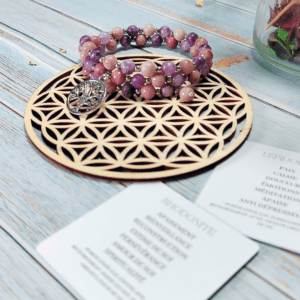 Bracelet en Lépidolite et Rhodonite avec breloque Arbre de Vie. Harmonie intérieure et équilibre émotionnel assurés ! - pierres naturelles - lithothérapie