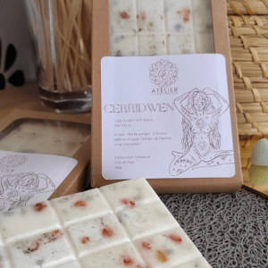 CERRIDWEN | Fondants parfumés de lithothérapie Fondants de Lithothérapie, infusés de pierres naturelles. Fabrication artisanale avec de la cire végétale, des parfums de Grasse, vegan et cruelty free. Aigue-marine, fluorite, cornaline. Fondants de cire CERRIDWEN - Senteurs de fraise, fleur d’oranger et barbe à papa, infusés d'Aigues-Marine, Fluorite et Cornaline.
