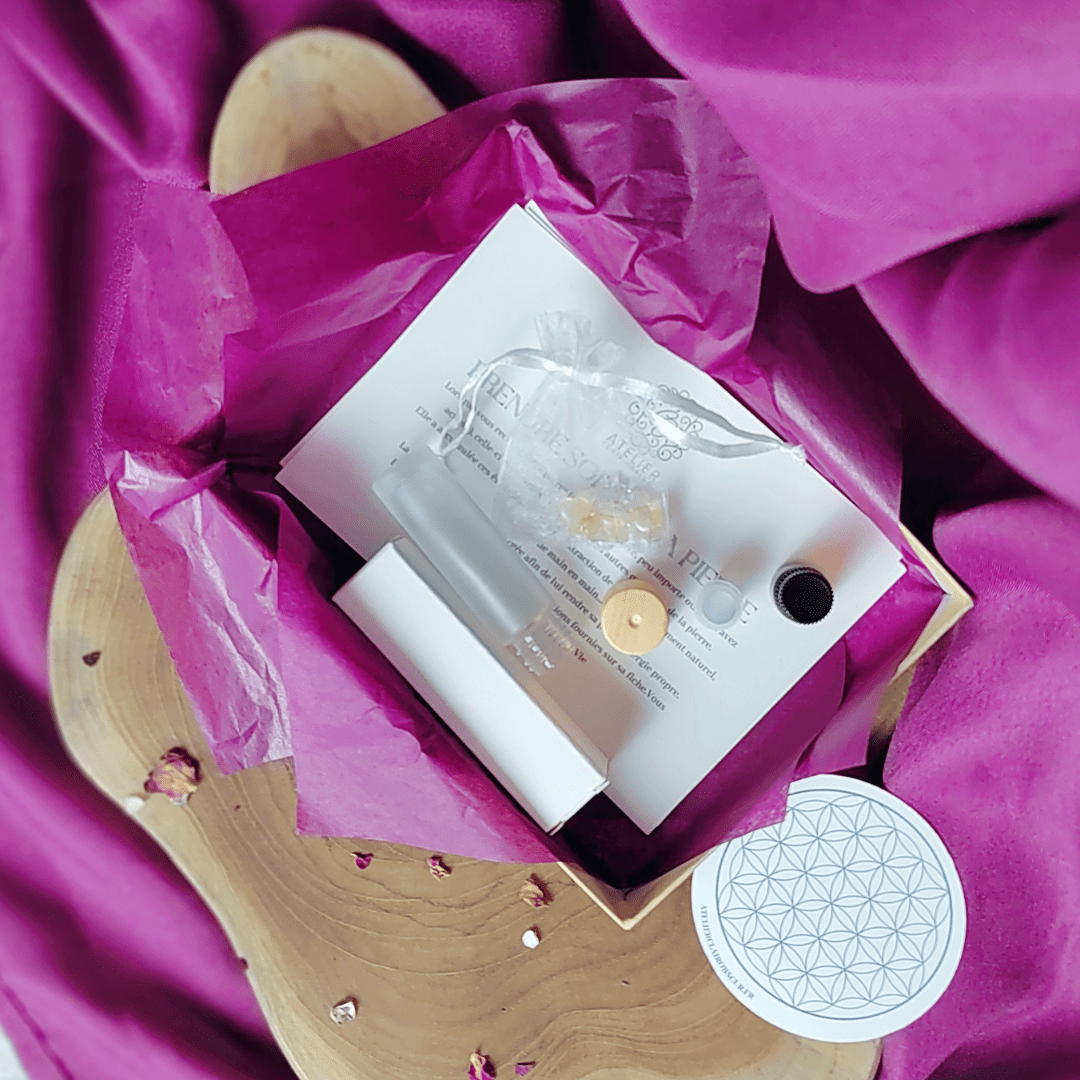 Kit DIY Roll-On Énergies Positives - Cristaux et Huile Essentielle de Pamplemousse pour une énergie vibrante. lithothérapie. pierres naturelles