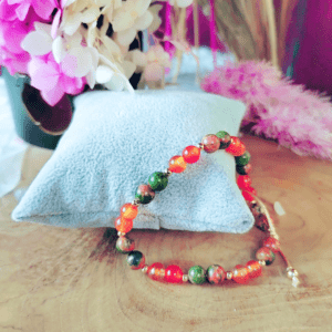 Bracelet en Unakite et Cornaline - Énergie Équilibrée. Pierre naturelle. Bracelet cordon coulissant. Bracelet cordon coulissant pierre naturelle. Bracelet artisanal.